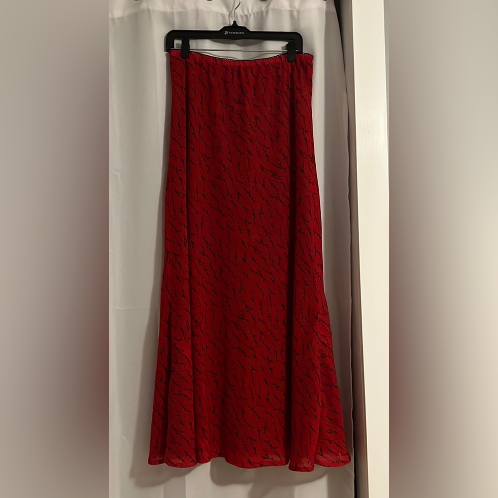 Harvé Bernard Long Red Printed Skirt, Women’s 14